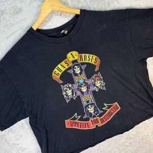 Vintage Guns N' Roses Women's Crop Tee Black Alstyle Band Shirt Sz XL